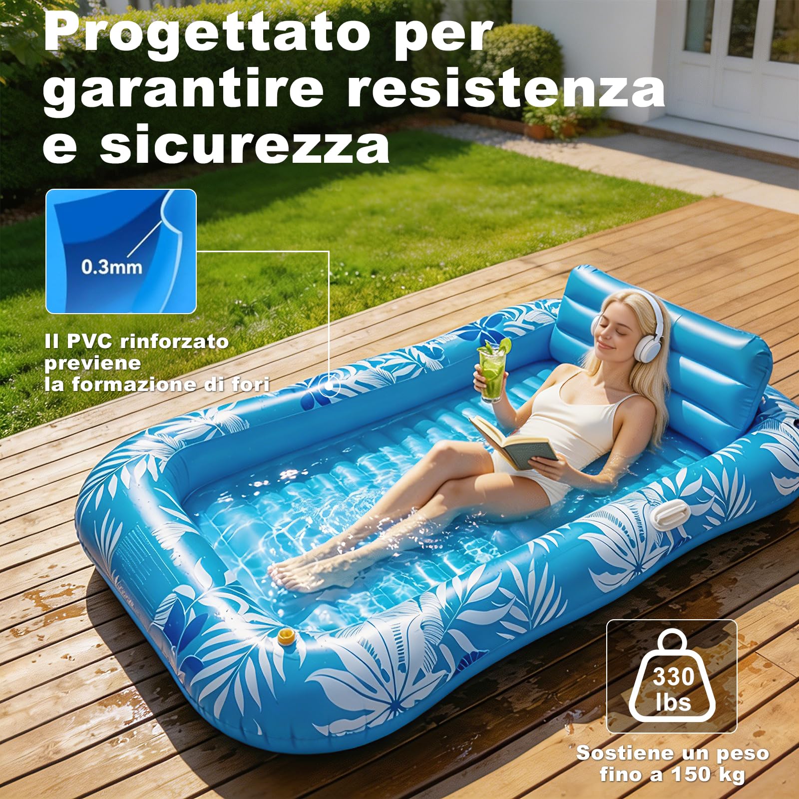 Balakaka Galleggianti da Piscina per Adulti 208×130 cm, Spray Design, Tanning Pool Sdraio Gonfiabile con Portabevande, Grande Materassino Gonfiabile Mare per Partito Spiaggia