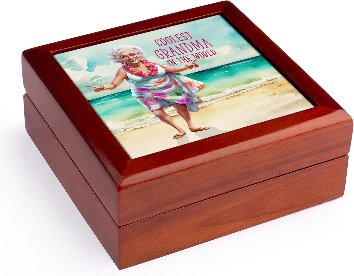 3dRose Coolest Grandma in World Funny Jewelry Box 7 x 7 inch with 4 inch tile