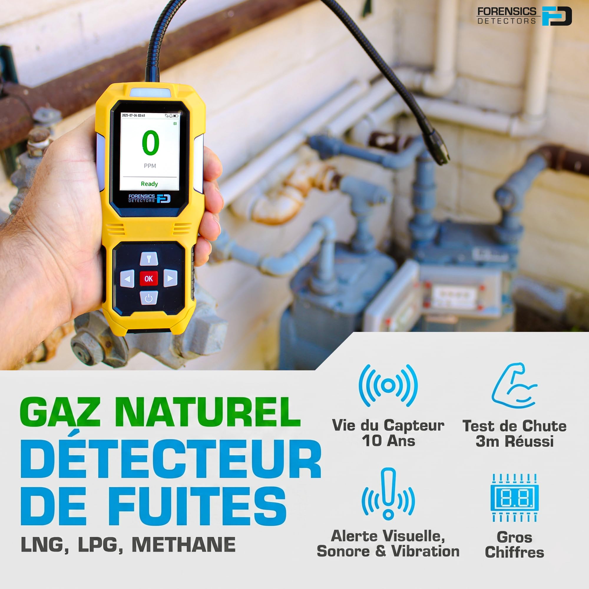 Détecteur de Fuites de Gaz Naturel | Gaz Naturel, Propane, GPL et GNL | Test de Chute Réussi Depuis 10 Pieds