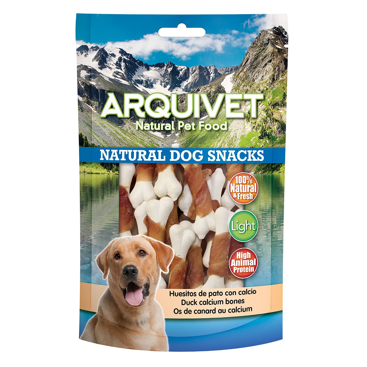 Arquivet Pack 12 Unidades Snack Huesitos de Pato con Calcio 100 gr - Natural Dog Snacks - 100% Natural - Chuches, premios, golosinas para Perros - Producto Light - Muy Rico en nutrientes