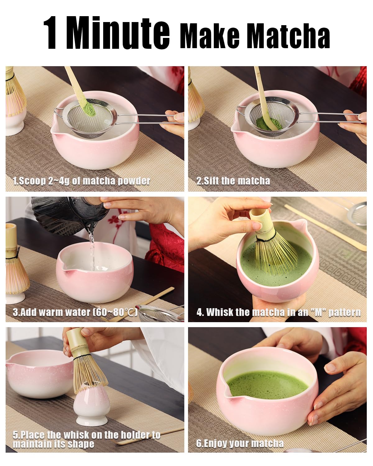 Matcha Set di 5 pezzi Premium Starter Set con ciotola (Chawan) e scopa, accessori per il tradizionale set da tè Matcha, 5PCS-MT062, 5PCS-MT062Z