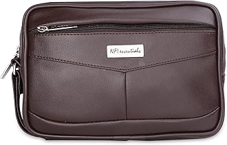 Mens Pouch Multipurpose Leather Toiletry Bag Wrist Hand Bag for Cash Money Carrying Purpose