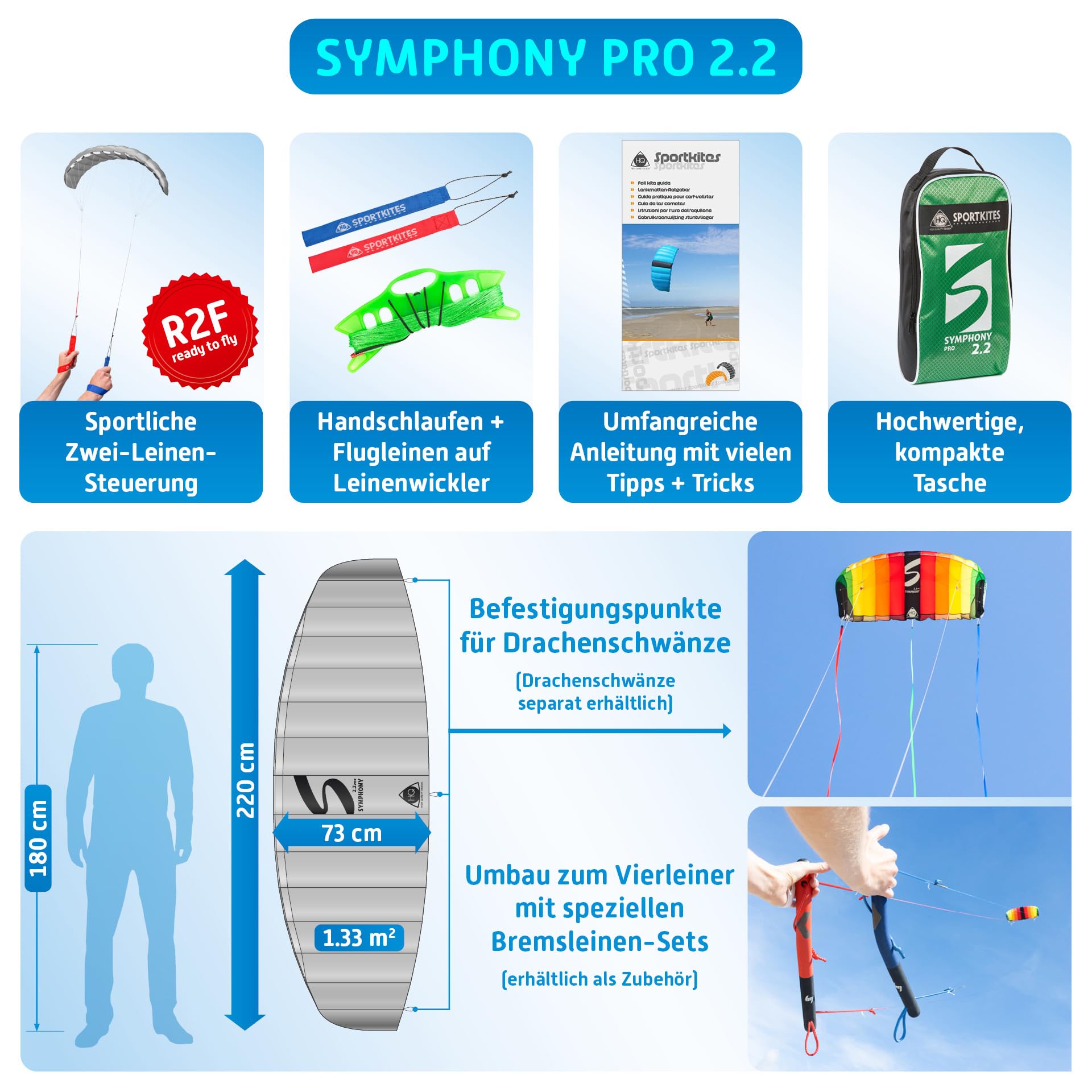 HQ Lenkmatte Symphony Pro 2.2 Neon Gelb ab 14 Jahre Freizeit Lenkdrachen