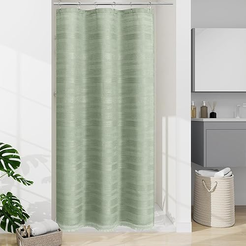 Miniatura 23 de Juego de Cortina de Ducha Boho Granja con Borla, Juego de Cortina de Ducha de Lino Bohemio Francés Country Chic para Baño, Cortina de Ducha Moderna