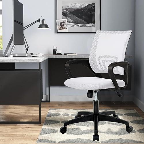 Silla de oficina ergonómica de malla, silla de computadora con soporte lumbar y reposabrazos, silla de escritorio ajustable con respaldo medio,
