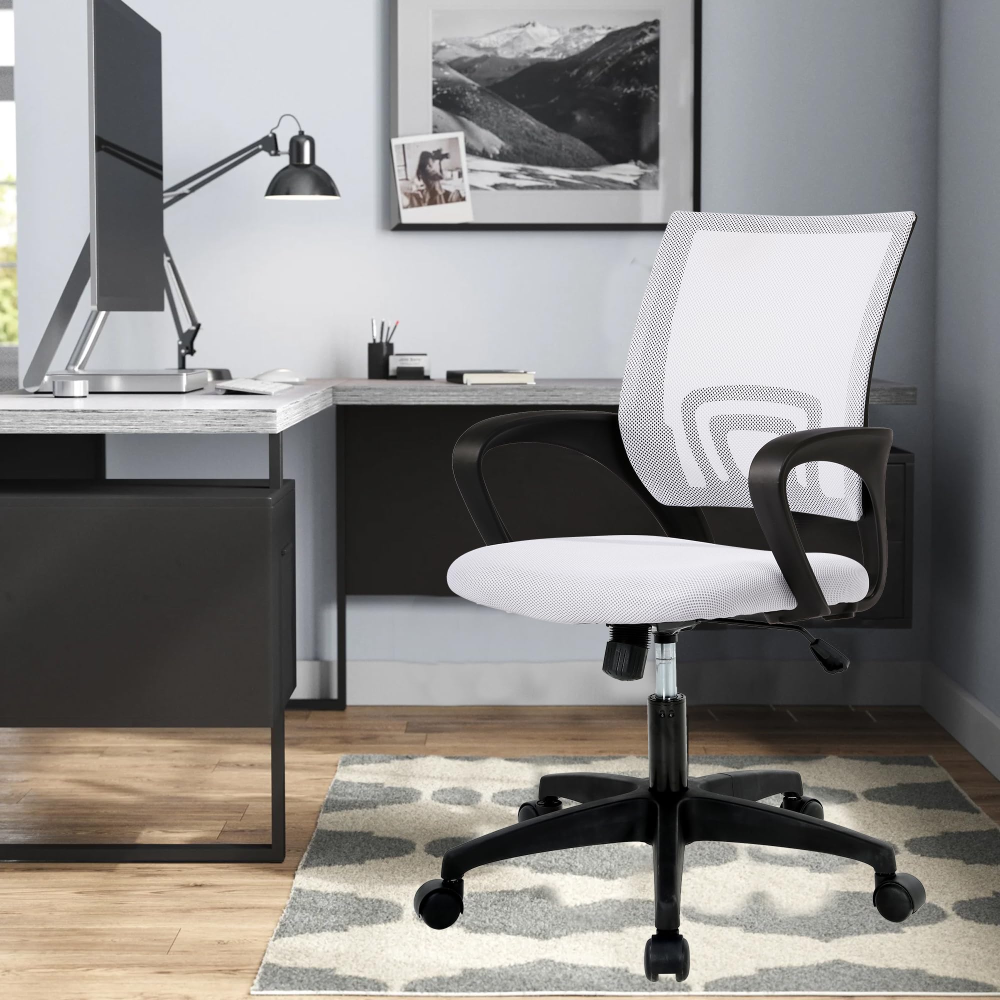 Ergonomic Office Chair Mesh Desk Chair Computer Chair with Lumbar Support Armrests Adjustable Mid-Back Computer Desk Chair Modern