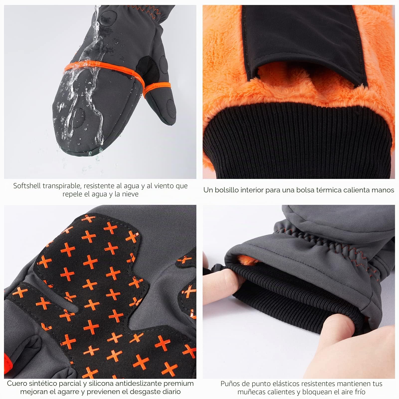 Bassdash WinteFlex Guantes de Invierno Manoplas Convertibles para Pesca en Hielo para Clima frío sin Dedos Resistentes al Agua para Hombres Mujeres Caza fotografía Senderismo
