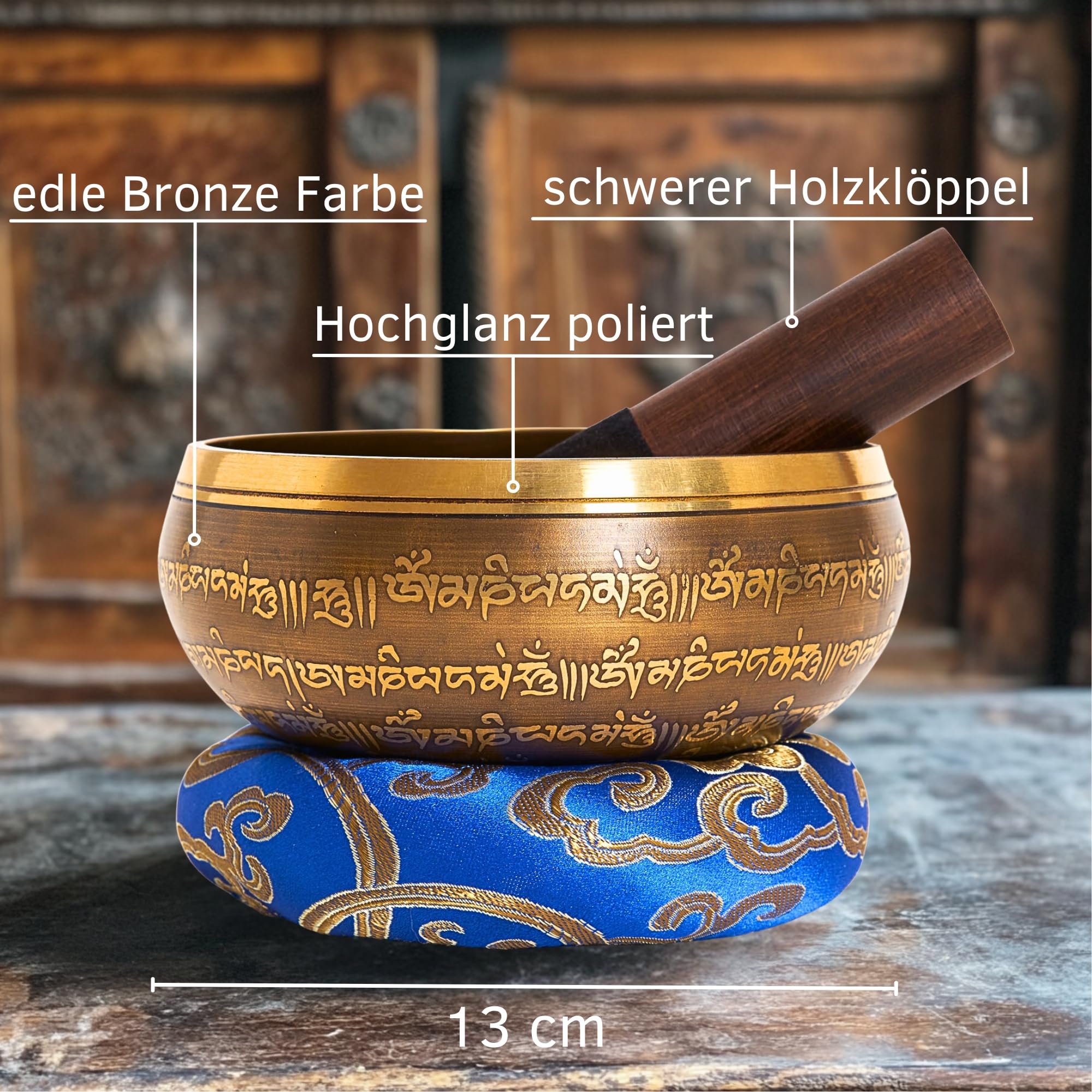 XL Klangschale aus Nepal – ebook - kunstvoll verziert - Tibetisches Set für Meditation – Yoga – Schule & Kita – Loktapapier Geschenkbox