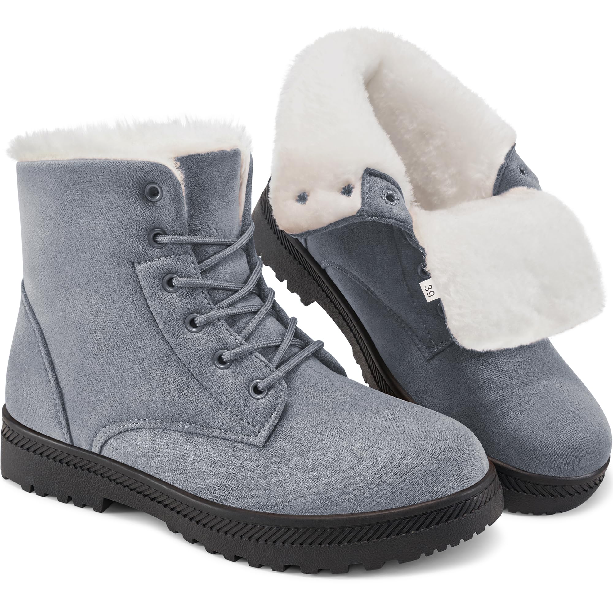 Harence Women's Suede Flat Platform Sneaker Shoes Fashion Winter Lace Up Cotton Snow Boots (8