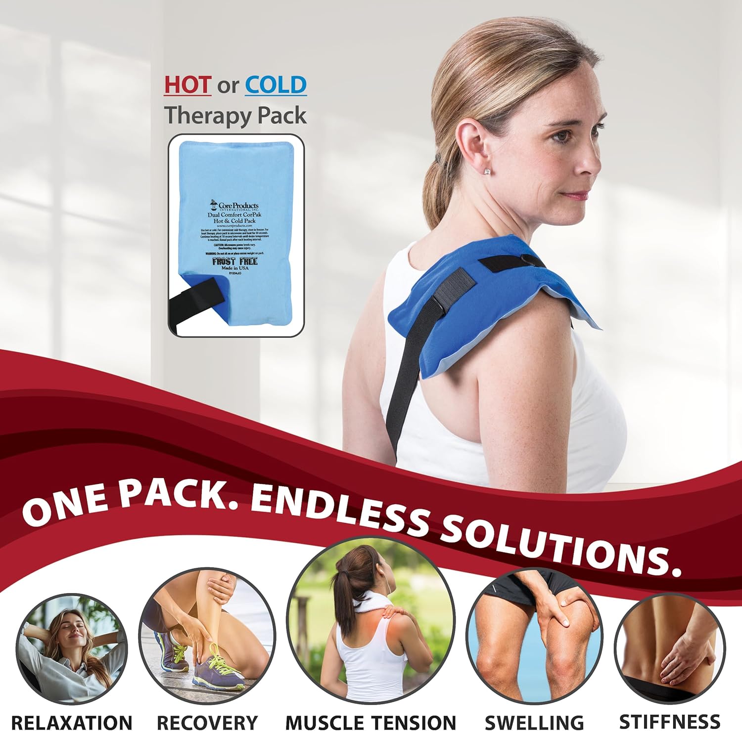 Core Products Soft Comfort CorPak, No Frost Hot and Cold Therapy Pack - 6" x 10", Made in The USA- 2 Pack