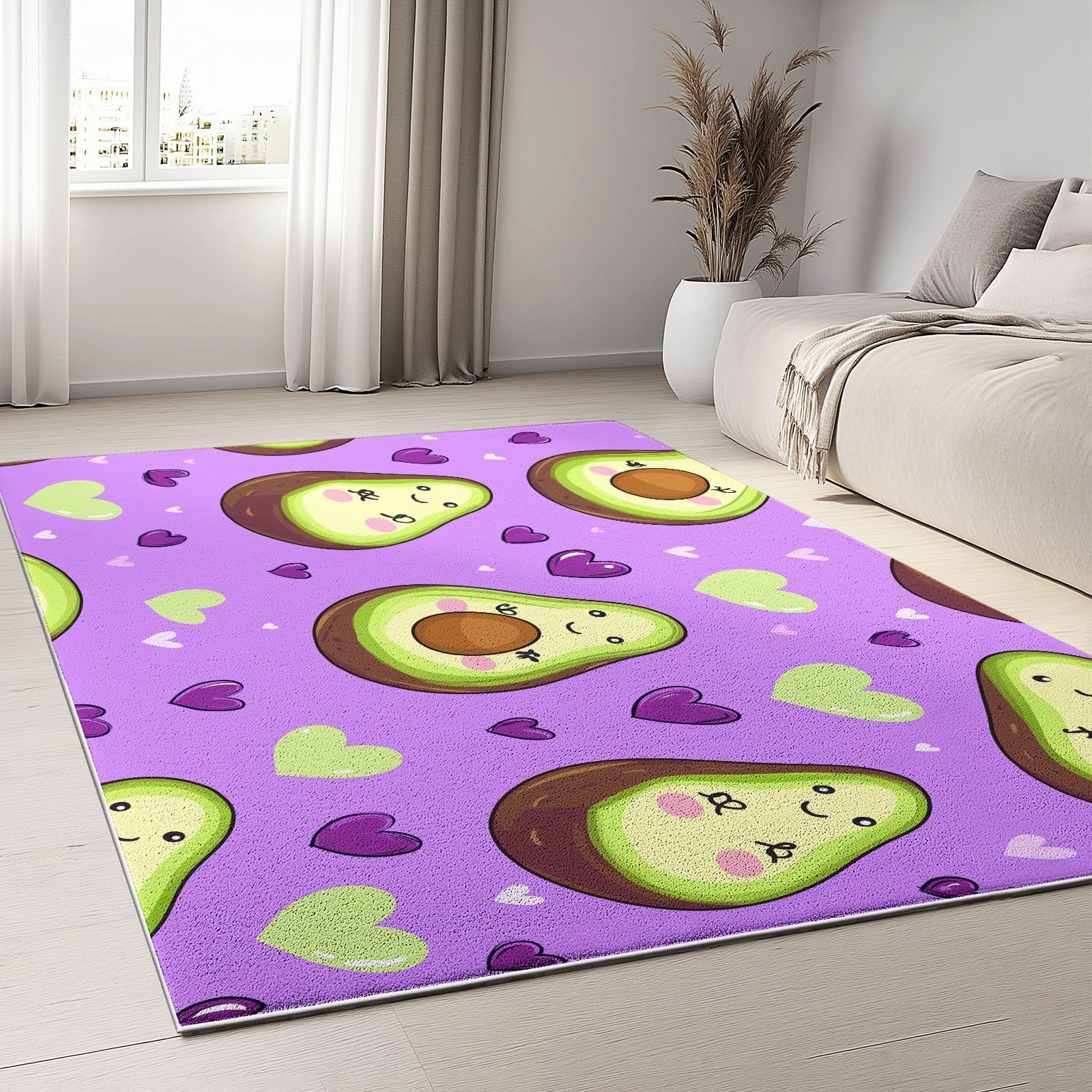 Tapis antidérapant tapis salon violet à poils courts doux