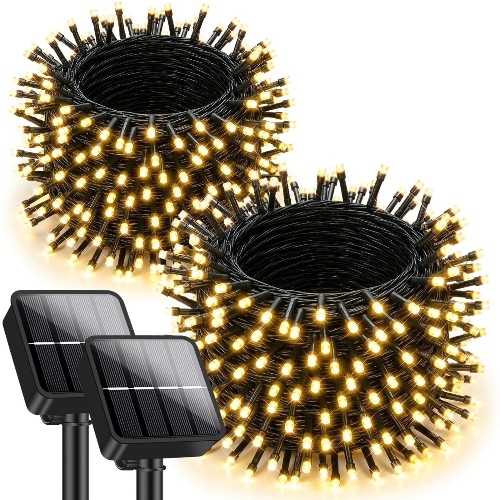 Brightever Confezione da 2 luci solari impermeabili per esterni, 240 LED, luci natalizie solari con 8 modalità di illuminazione, luce ad energia solare per esterni, patio, cortile, giardino