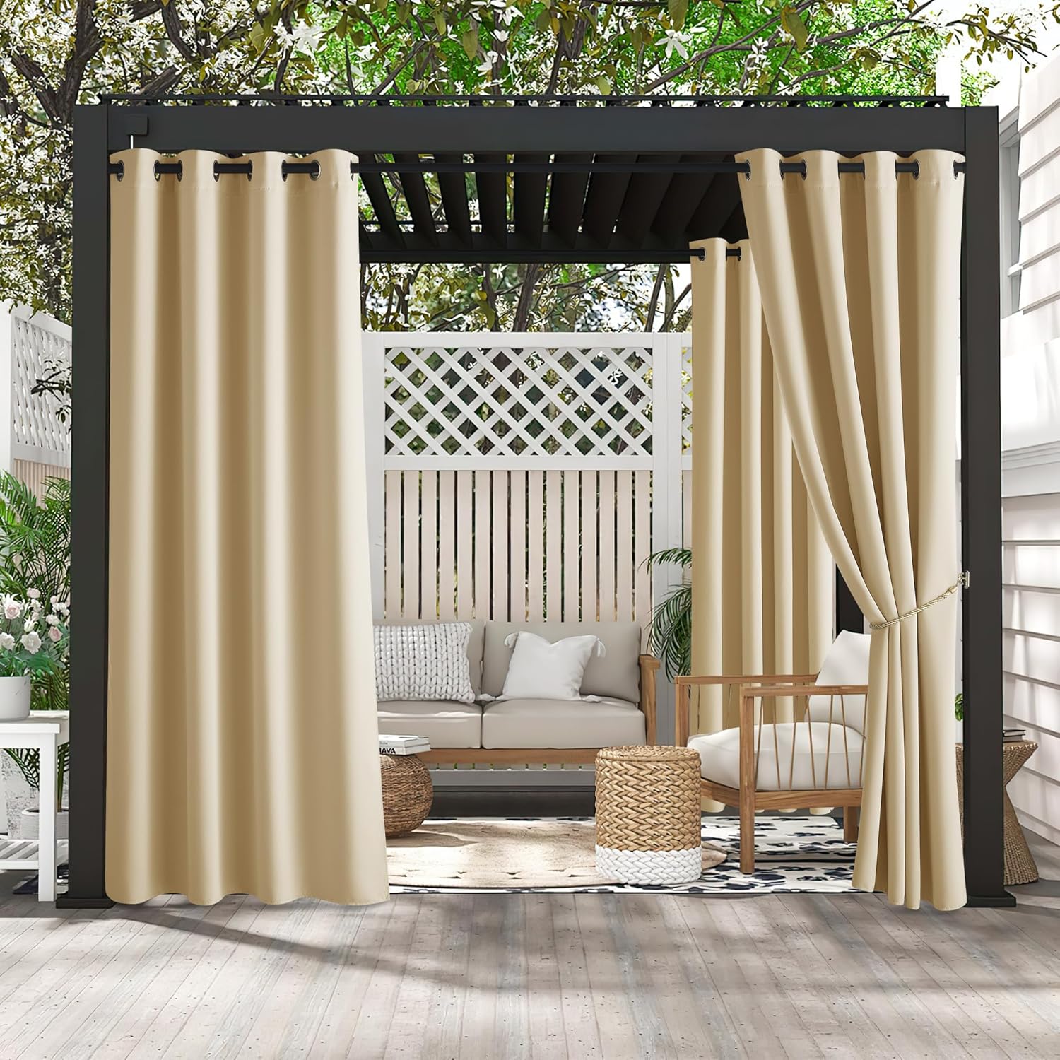 RYB HOME Fade Resistant Outdoor Curtains 2 Panels W52xL72 Biscotti Beige - Waterproof Blackout Thermal Insulated Patio Privacy for Porch Gazebo