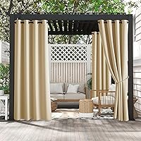 RYB HOME Fade Resistant Outdoor Curtains 2 Panels W52xL72 Biscotti Beige - Waterproof Blackout Thermal Insulated Patio Privacy for Porch Gazebo