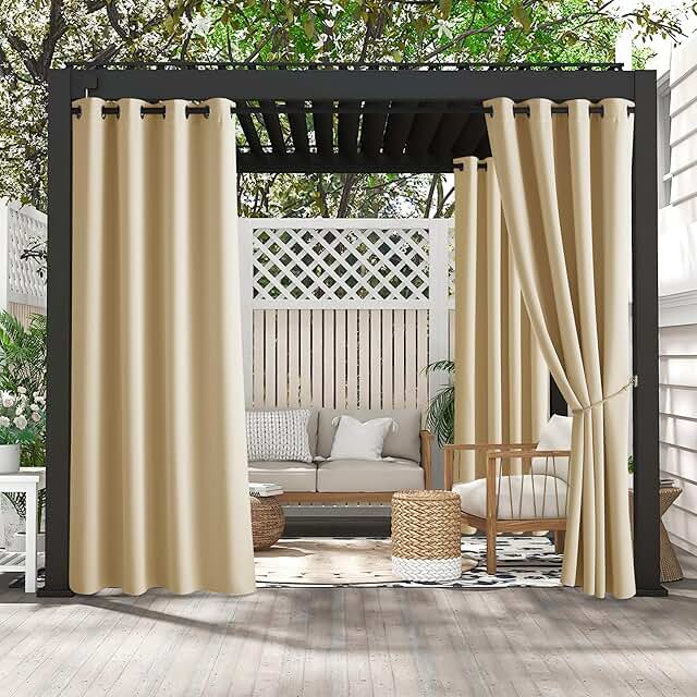 RYB HOME Fade-Proof Outdoor Curtains - Waterproof UV Blocking Privacy Dr...
