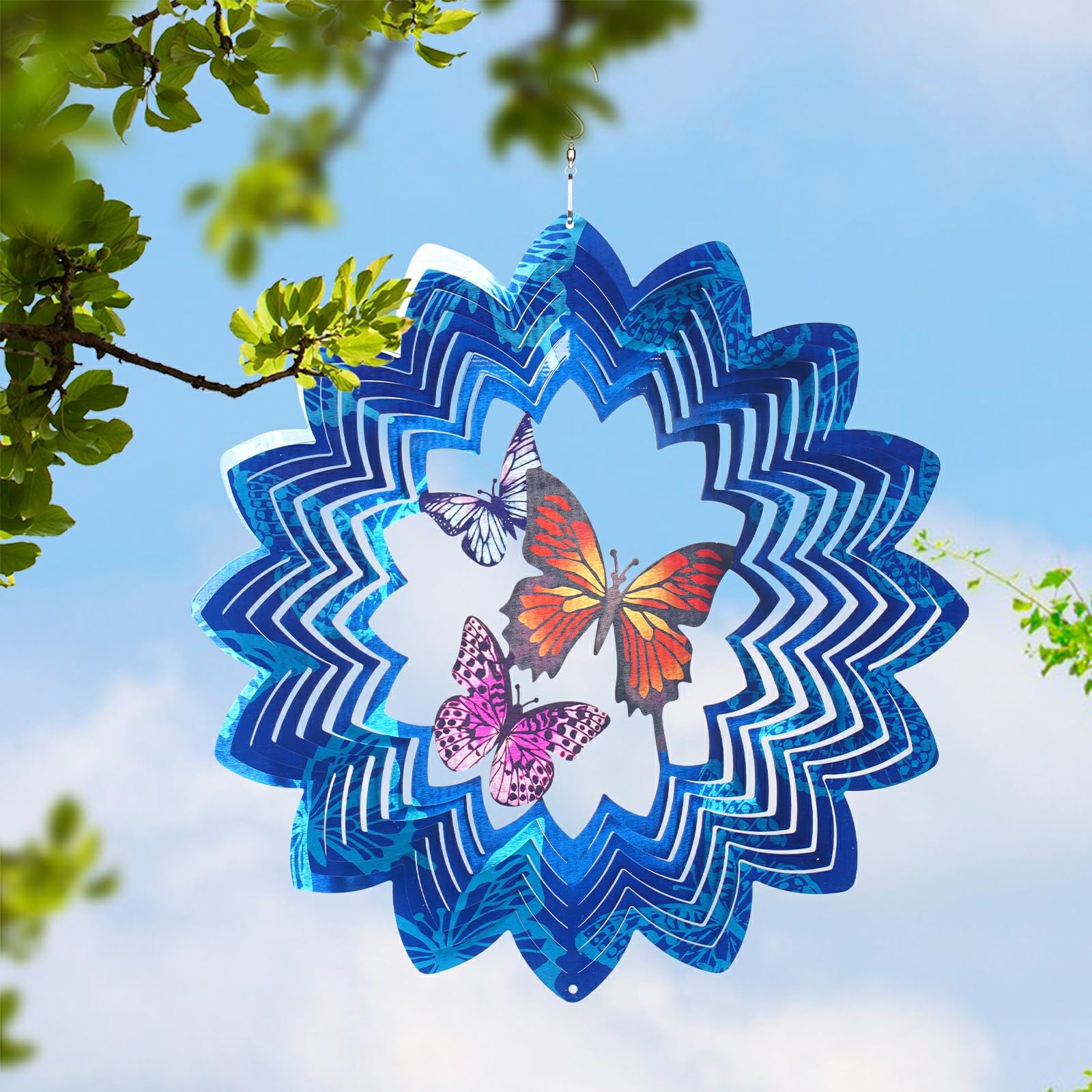 Leisuremix Wind Spinners for Garden, 30cm (12 inch) 3D Wind Spinner, Garden Decorations Hanging Ornaments Outdoor Butterfly