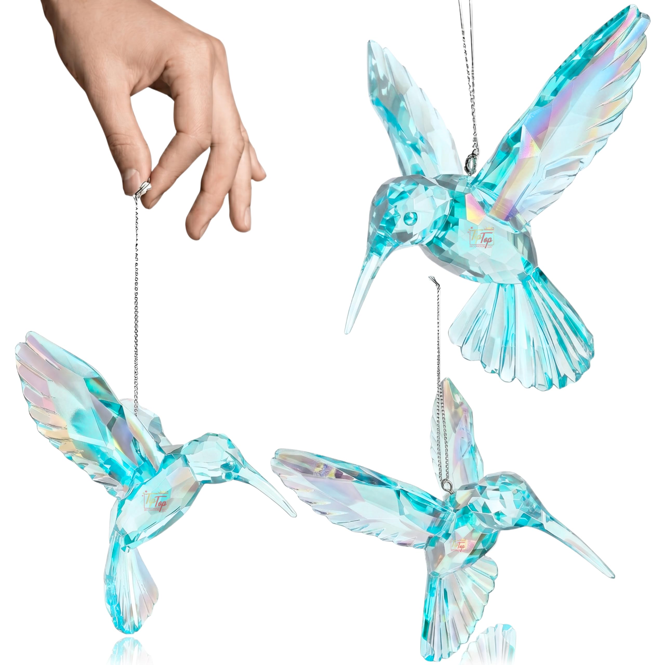 Premium 3D Clear Crystal Acrylic Iridescent Pigeon Dove Hummingbird Hanging Suncatcher (Aquamarine, Pack of 1 Piece)-image-4