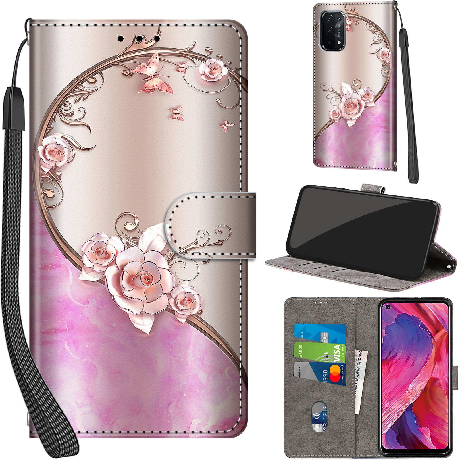 Per Oppo A54 (5G), custodia in pelle con chiusura magnetica