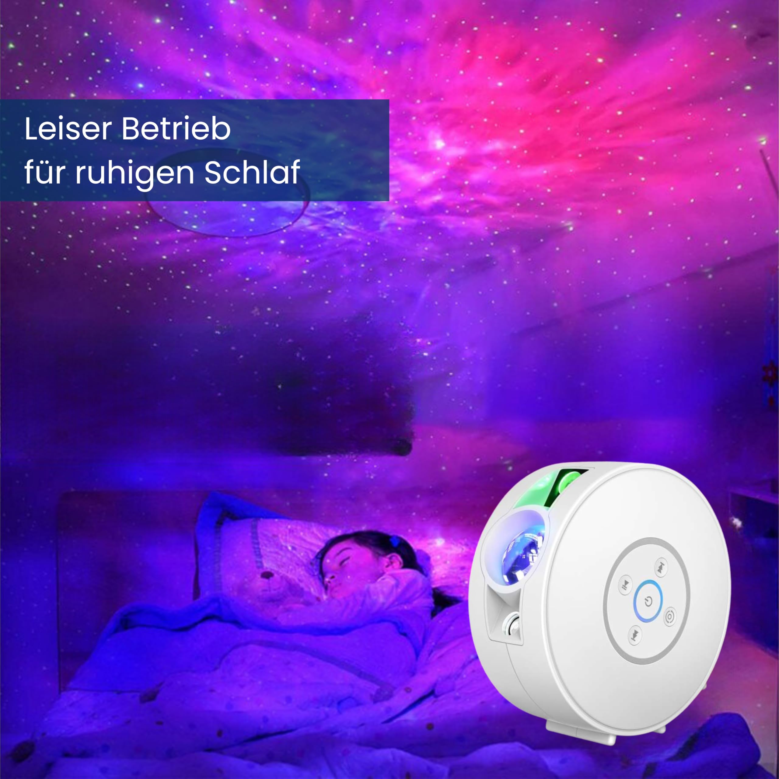 LED Projektor S4 mit Bluetooth Lautsprecher | Austauschbare Projektionseinleger für vielfältige Projektionen; Steuerung bequem per Smartphone App möglich