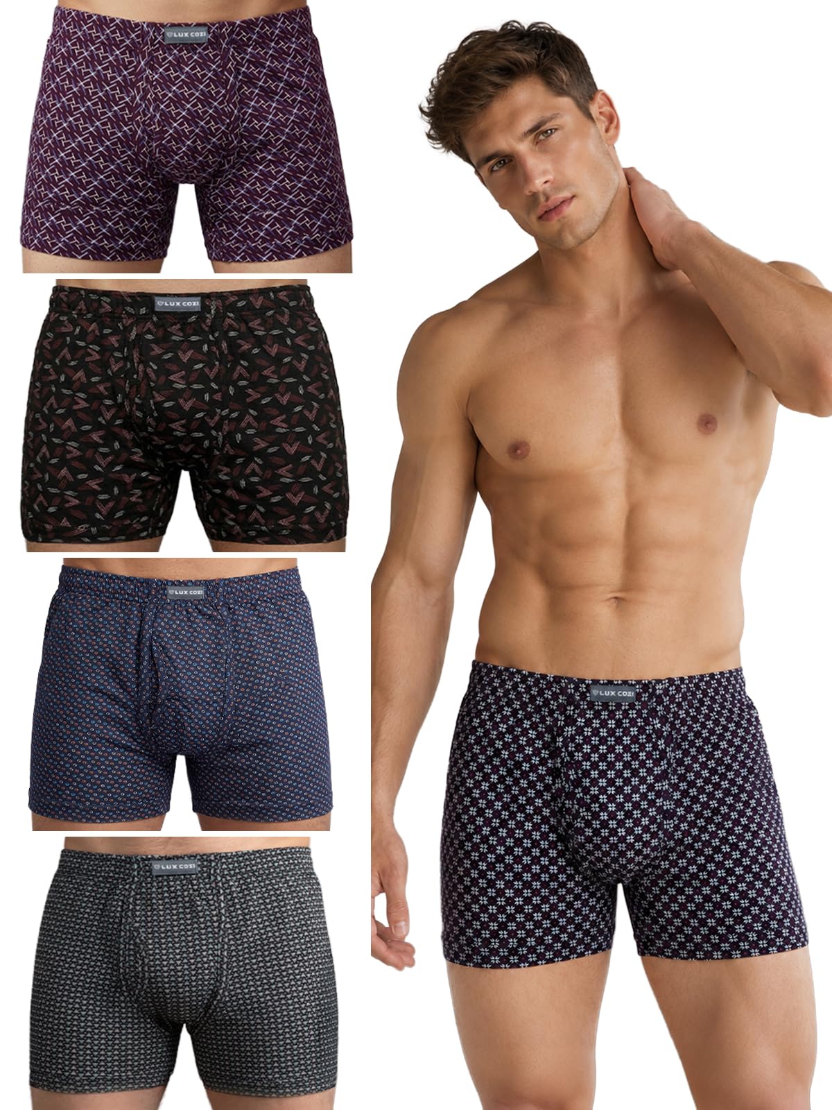 Men's 100% Cotton Printed Inner Elastic Long Trunk | Printed Long Trunk for Men | Color and Print May Vary | Long Trunk for Men Pack of 5-image-46