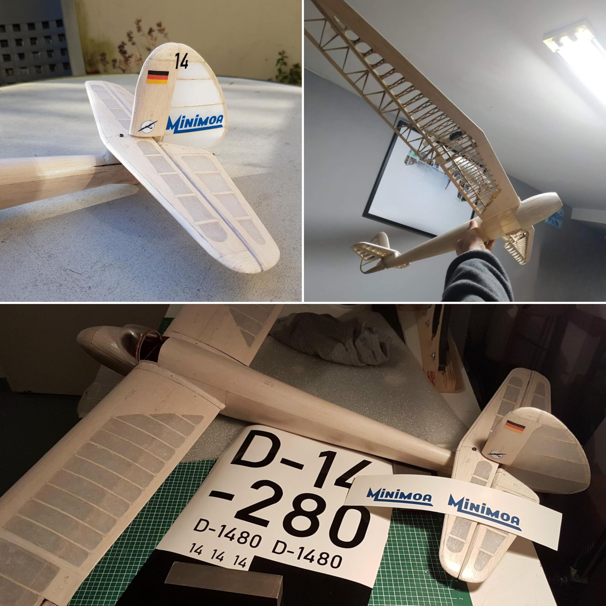 Gö-3 Minimoa Modellflugzeug Kit, Maßstab 1:12, 1422 mm Spannweite, Lasercut Holz Bauteile, SD7032 Profil, 632 mm Rumpflänge, 320 g RTF, RC Gleiter Modell Holzbausatz, Modellbausatz zum selber Bauen