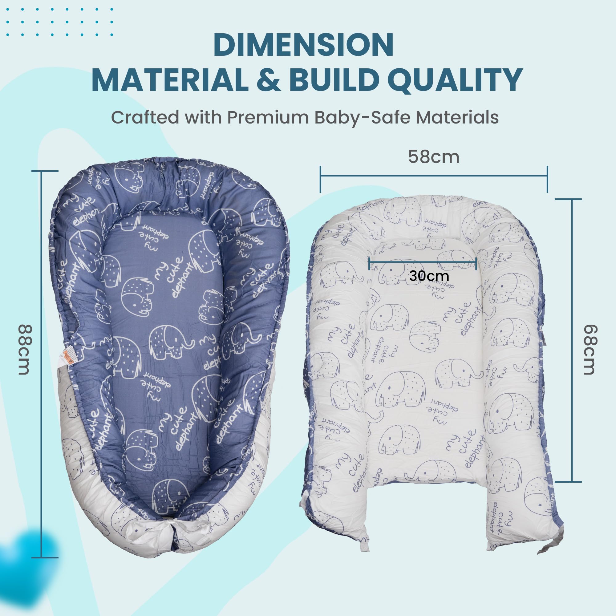 Baby Nest Pod pour nouveau-né – Chaise longue réglable pour bébé (bébé éléphant-bleu)