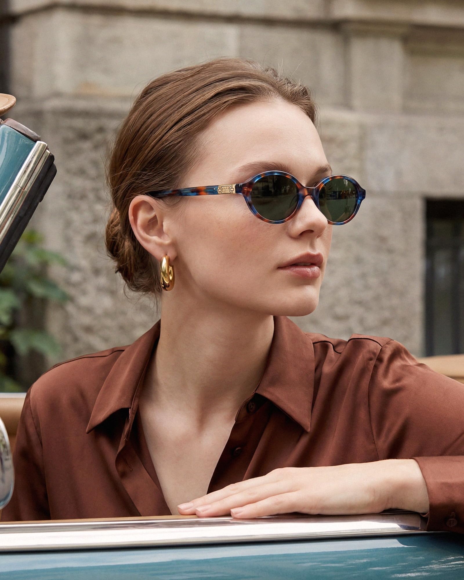 CARFIA Damen Sonnenbrille Polarisierten 99.99% UV-Schutz Gläsern Schmaler Acetat Rahmen Trendige Ovale Sonnenbrille CA6602