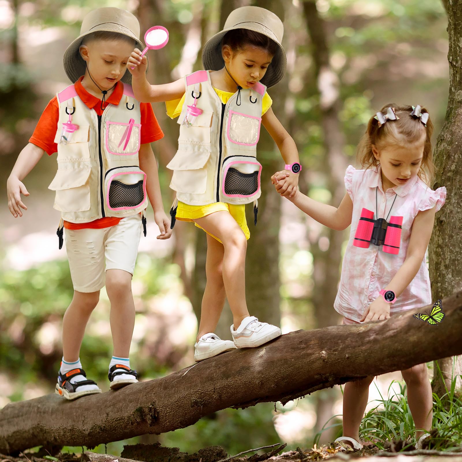 Kit de exploración infantil con chaleco, gorro, mochila y prismáticos para niños, juguete al aire libre para niños y niñas