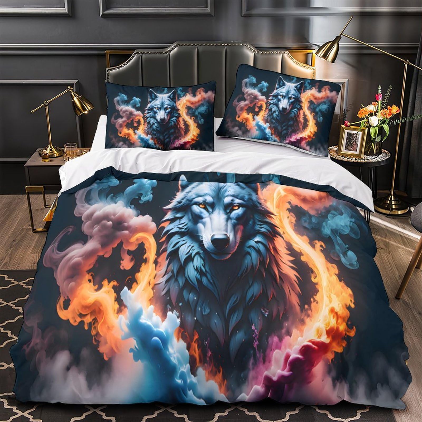 Parure de lit loup 3d en microfibre avec housse de couette 135x200cm pour ado