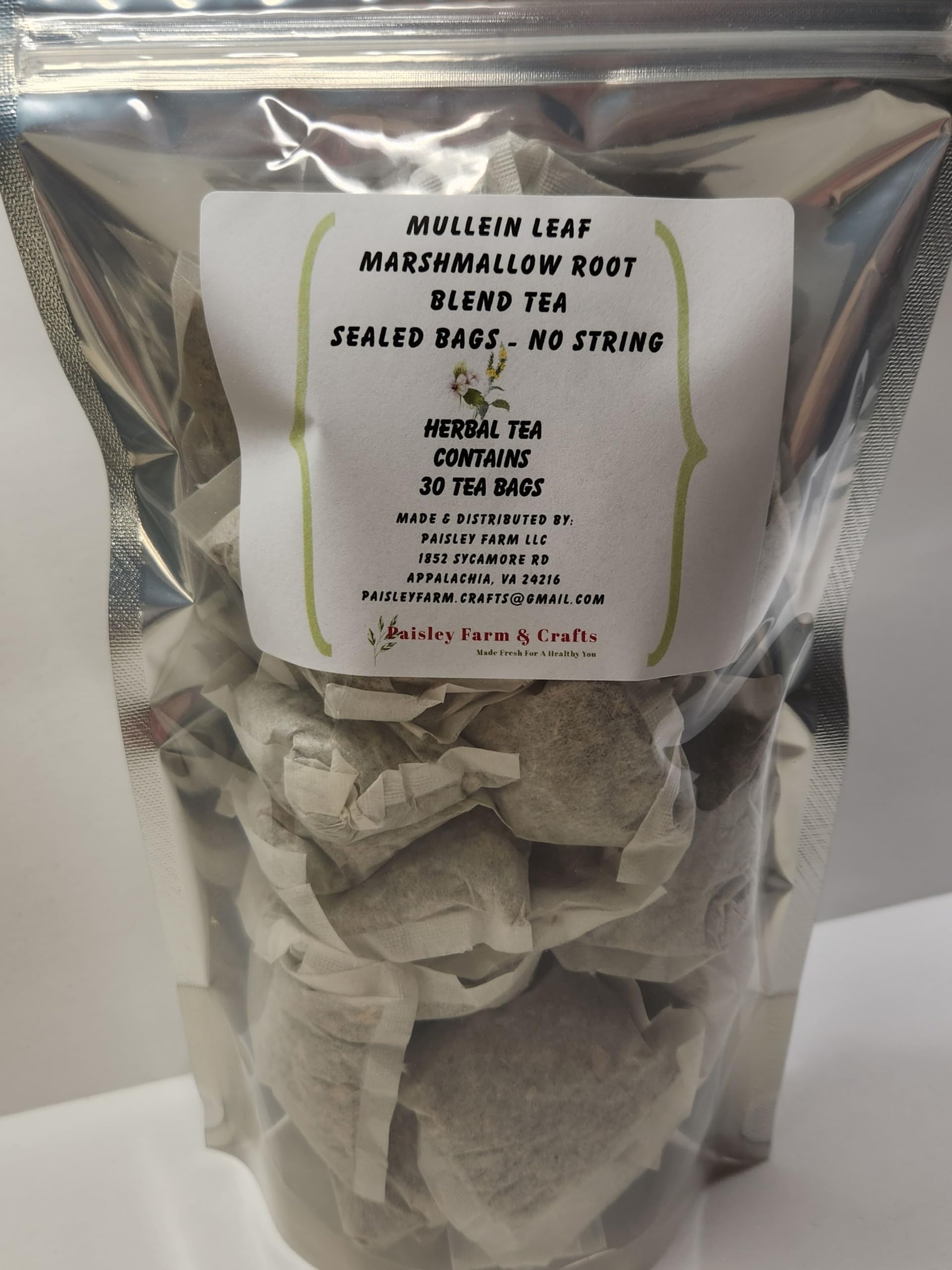 Mullein Leaf Marshmallow Root Blend Tea Bags - All Natural Wildcrafted (30)