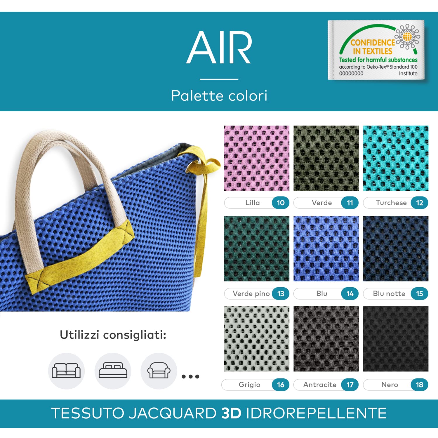 DESHOME Air Tissu au mètre hydrofuge effet 3D Tissu au mètre résistant pour tapisserie canapés, coussins, sacs, accessoires (Anthracite, 5 mètres)