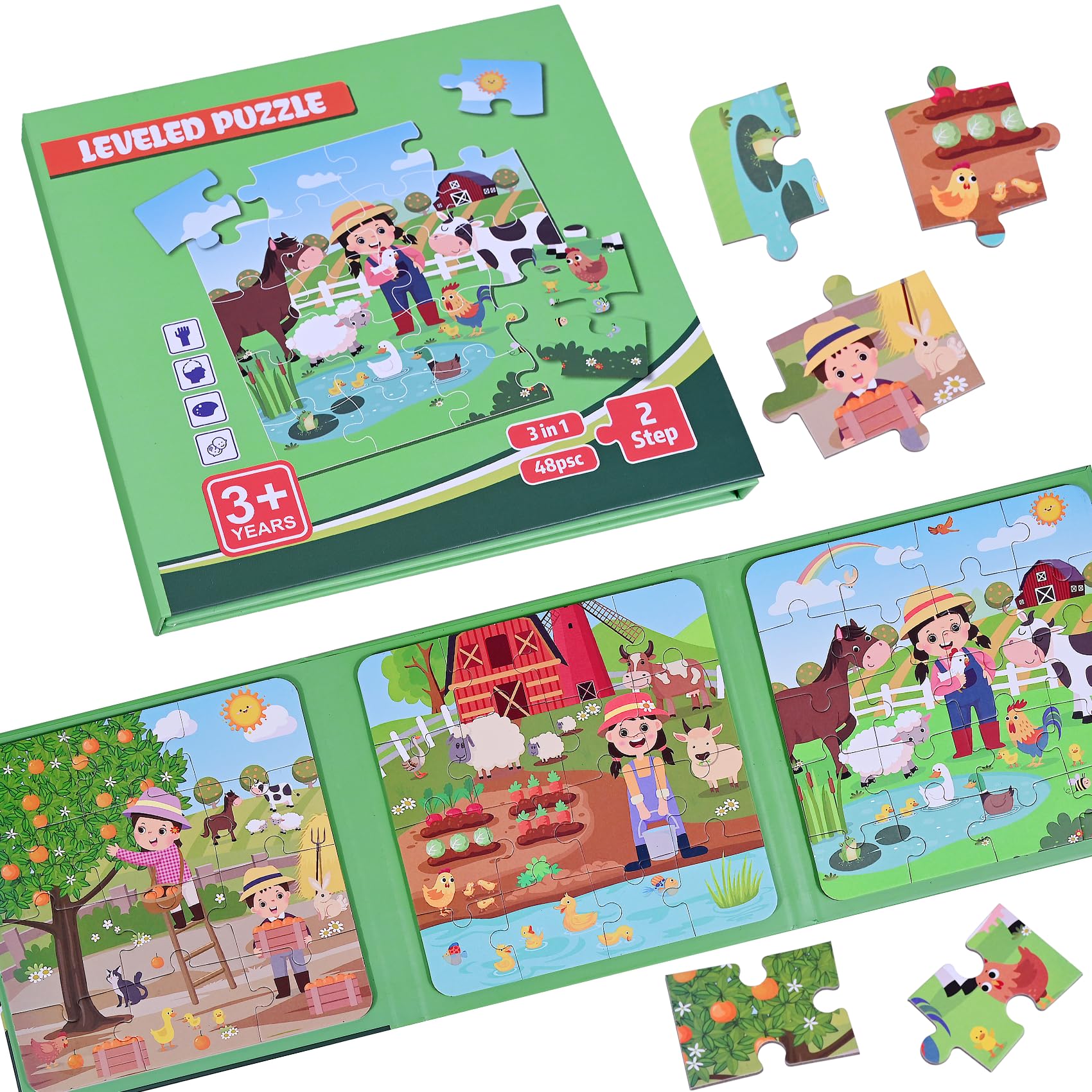 Puzzle Magnetici, 48 Pezzi Puzzle Magnetici per Bambini 2 3 4 5 Anni,3 in 1 Puzzle per Bambini,Giochi da Viaggio per bambini da 2-6 anni per l'occupazione in aereo/viaggio in auto dei bambini