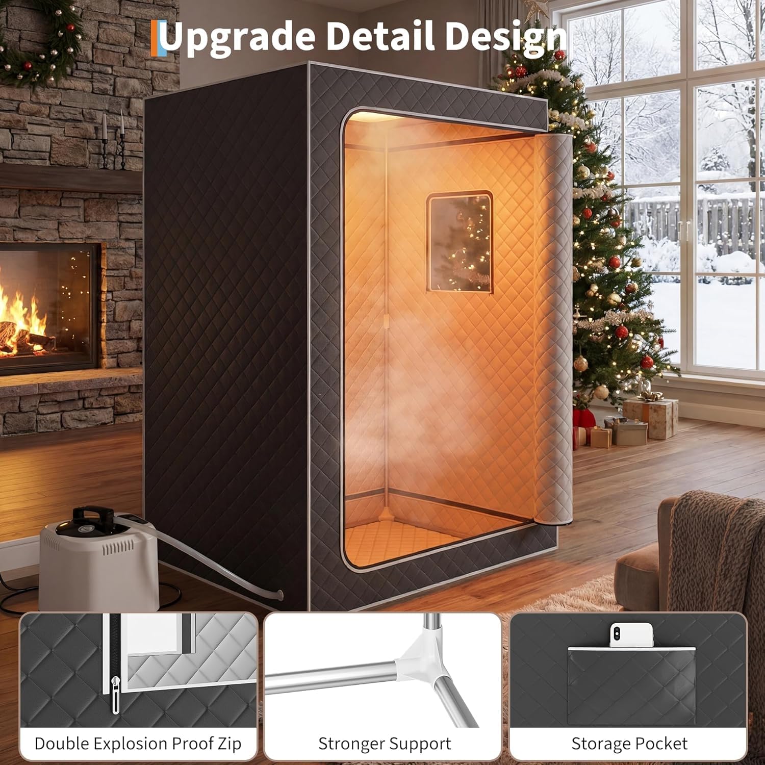 Garvee Sauna Portable 2 Personnes 1500W 4L 9 Niveaux Télécommande 120x80x160cm