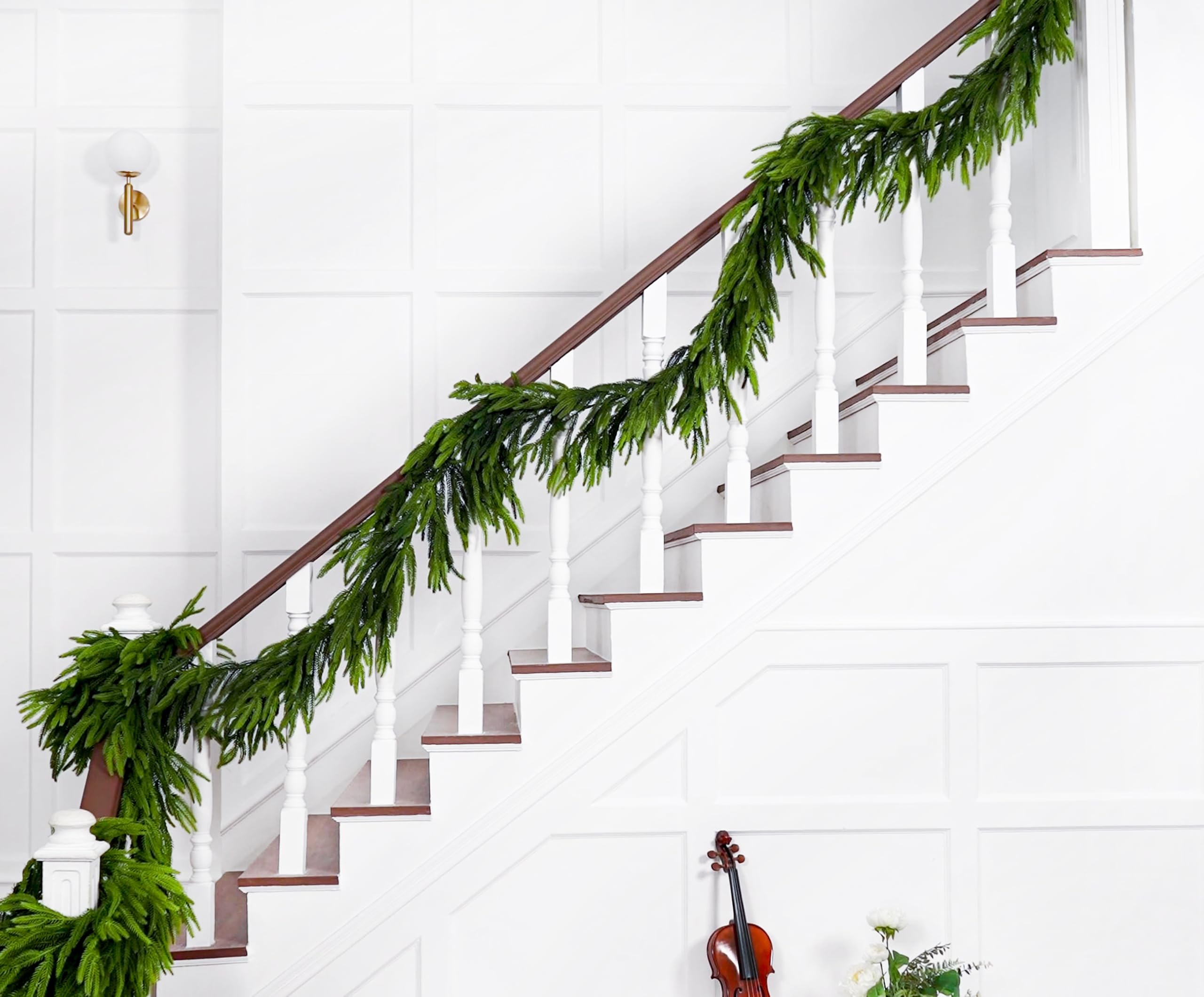 2 Pcs 6 Ft Christmas Garland Real Touch Norfolk Pine Garland Christmas Decorations Faux Realistic Winter Pine Garlands for Mantle, Table, Stairs, Doorframe, Fireplace Indoor Outdoor Holiday Xmas Decor