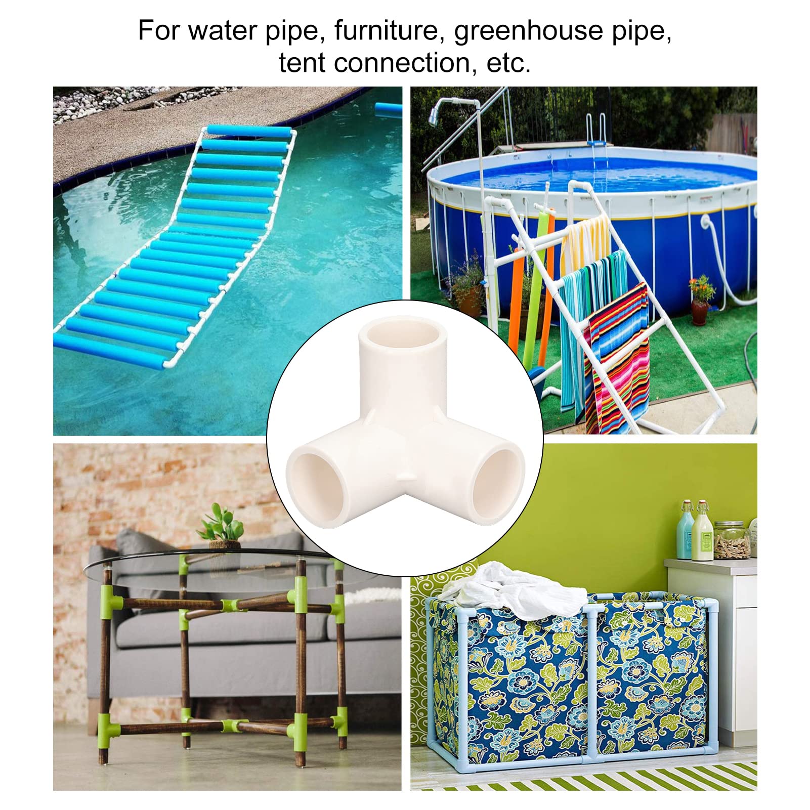 PVC Elbow Fittings, 10PCS 3 Way Pipe Connectors, 25mm Inner Diameter. Made of furniture grade PVC, impact resistant, suitable for water pipes, furniture, greenhouse joints, and