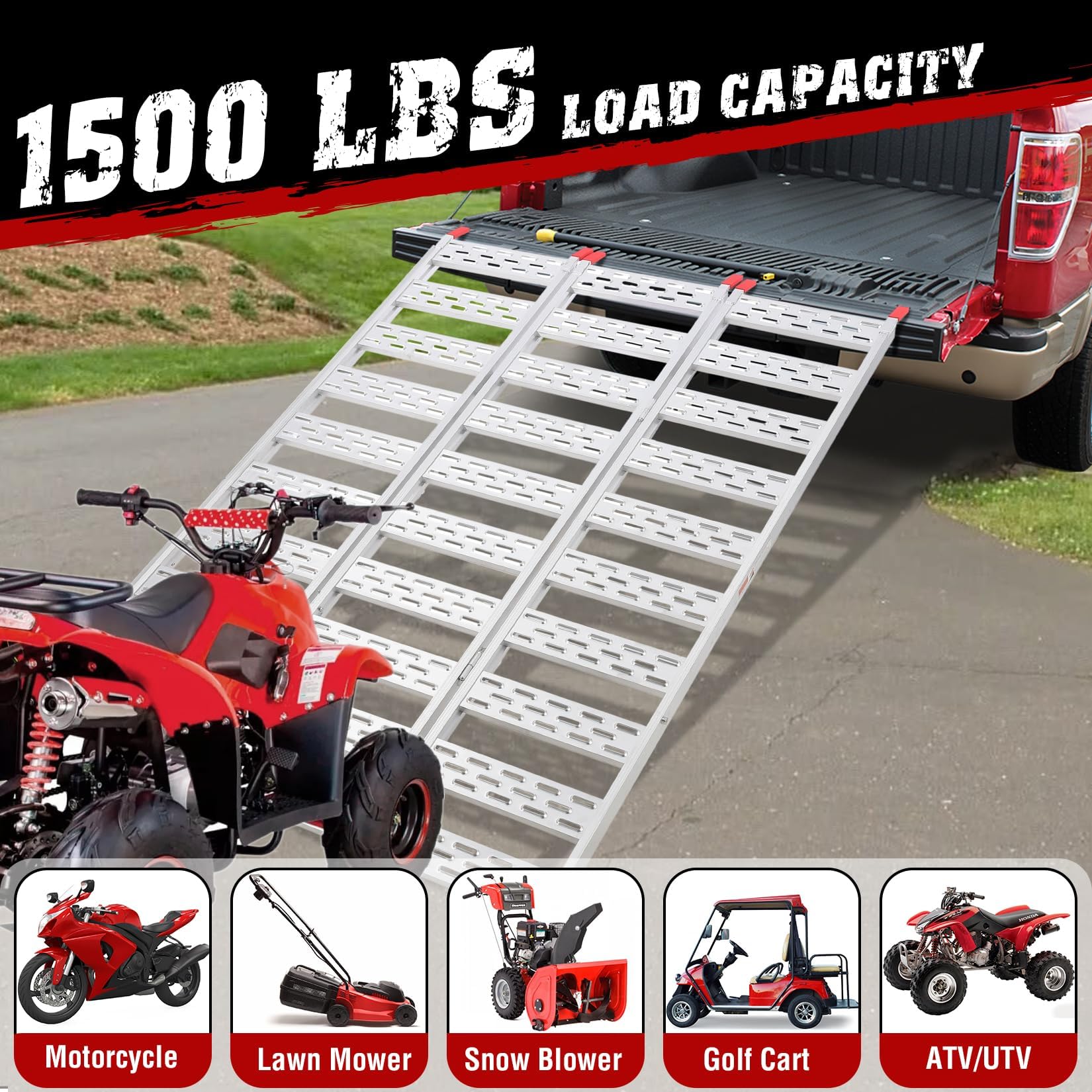 Garvee Rampe de Chargement tri-Pliable en Aluminium, Antidérapante et résistante à la Rouille, Capacité 680kg, avec Sangles de sécurité, pour Moto, Quad, UTV, Camion, remorque, Voiture, 193x127cm
