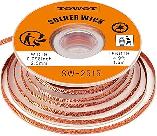 TOWOT Solder Wick Braid with Flux No-Clean Electronic, Desoldering Wick Braid Remover.Desolder Soldering 2.5mm W 0.10'' L 5'