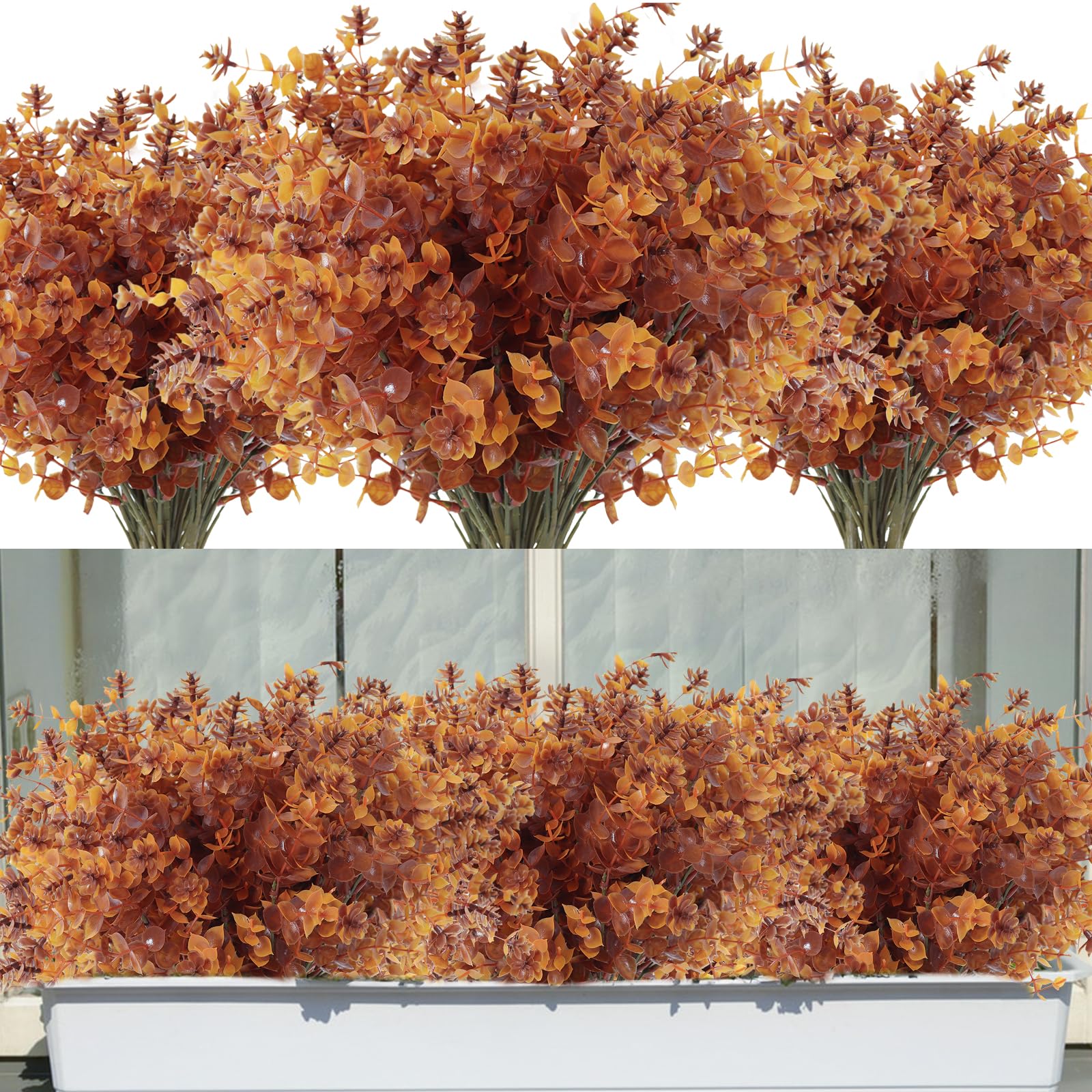 RECUTMS 12Pcs Artificial Fake Flowers, Artificial Outdoor Mums,Artificial Fall Flowers, Fake Outdoor UV Resistant Autumn Plants for Home Christmas Festival Thanksgiving Autumn Decoration (Brown)
