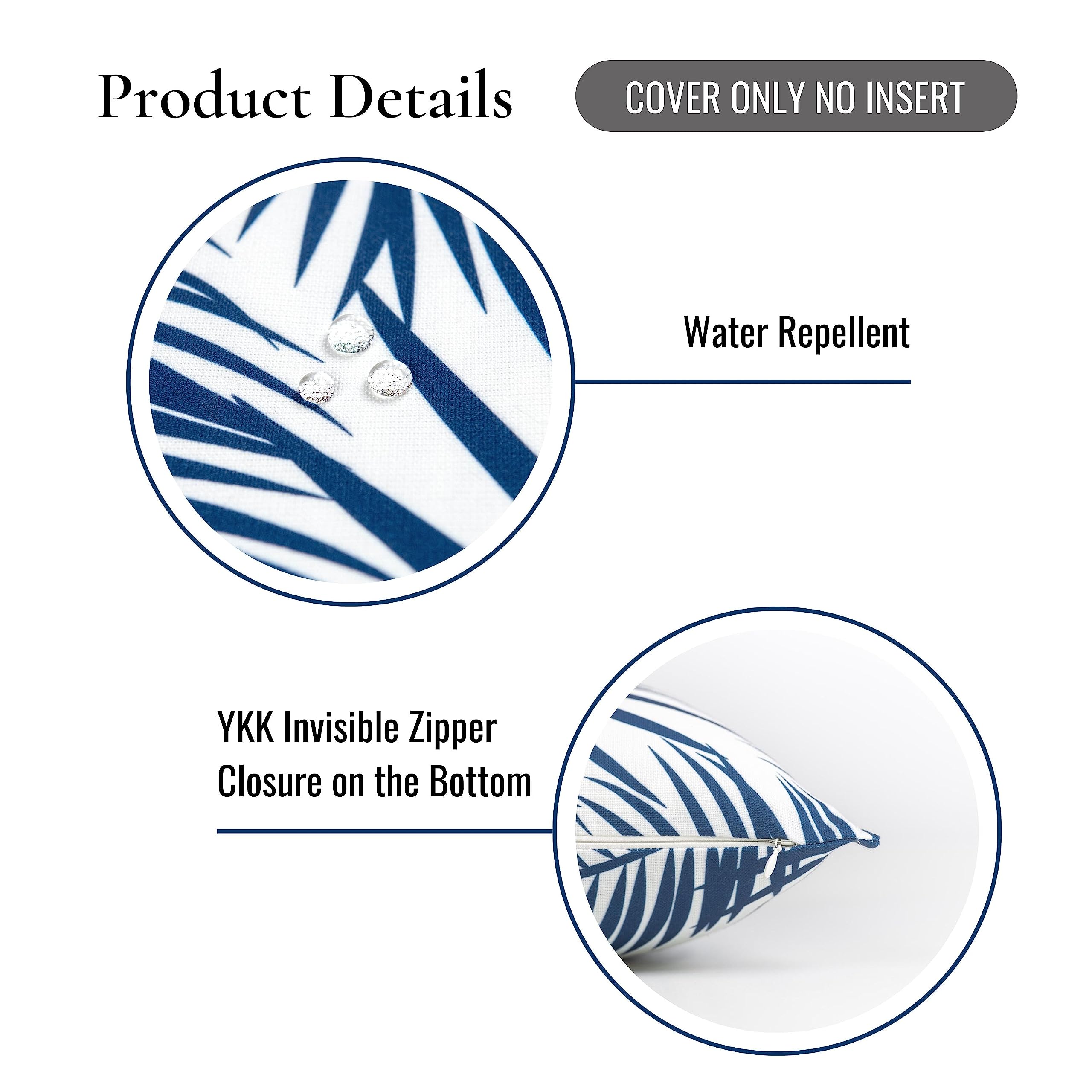 Hofdeco Premium Coastal Hampton Style - Funda de almohada para patio interior y exterior, 20 x 20 pulgadas, resistente al agua para patio trasero, sofá, hoja de palma azul marino