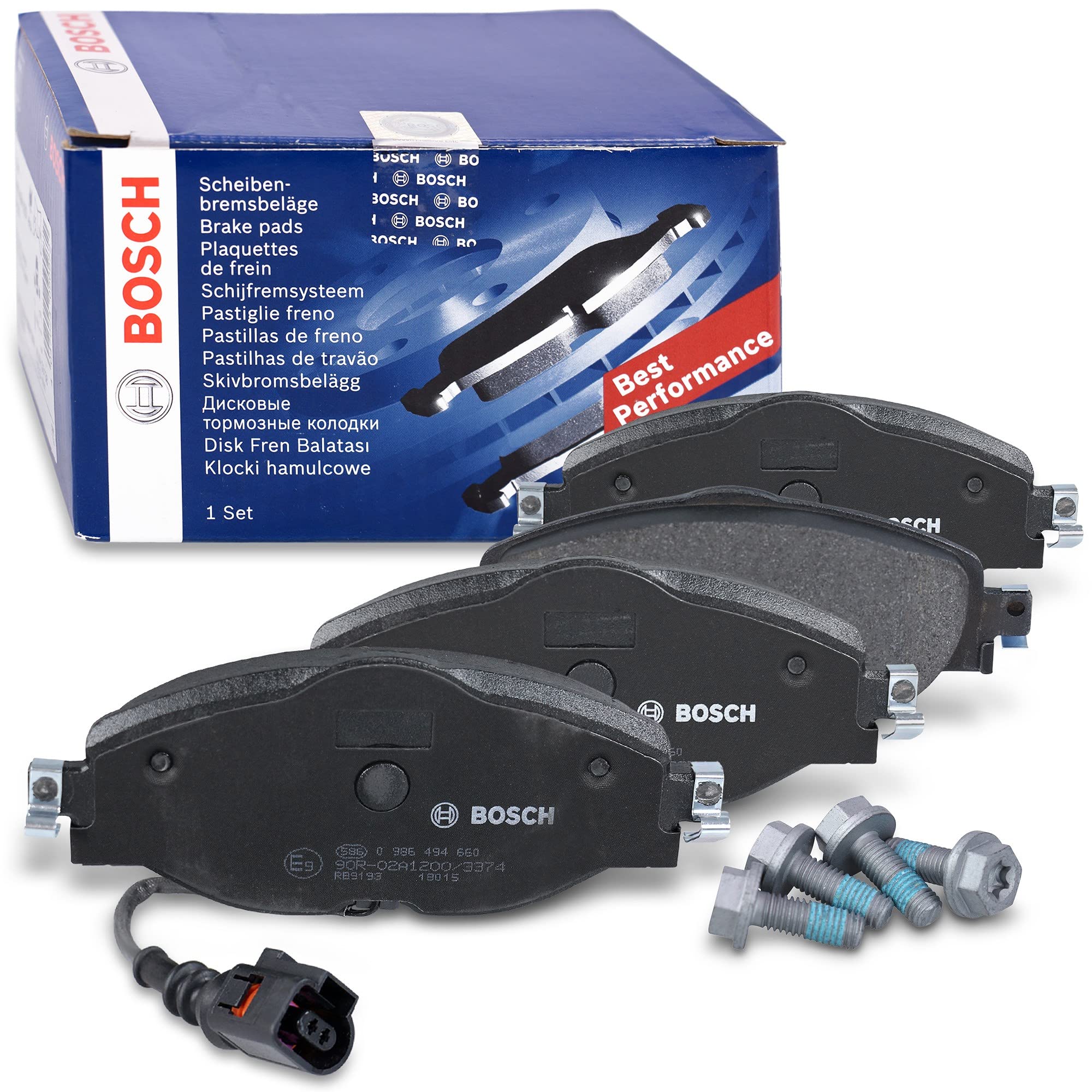 Bosch BP688 Pastiglie Freno Anteriori – Set Da 4, Altezza 45mm, Larghezza 126mm, Spessore 15,8mm, Senza Rame, ECE-R90