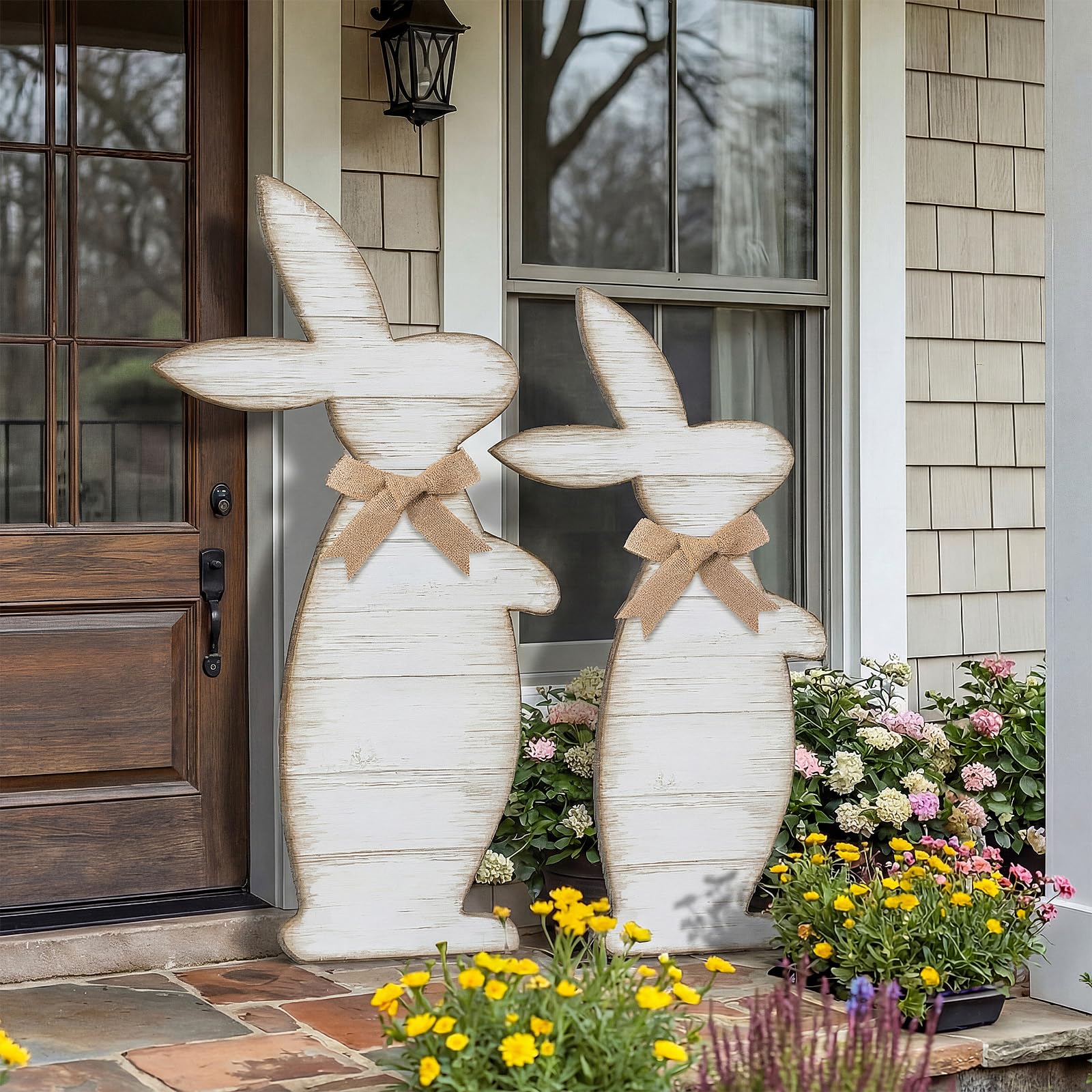 Photo 1 of **MISSING PARTS**
Yerliker 2 Pcs Outdoor Easter Decorations for Porch, Large Wooden Easter Bunny Porch Signs Rustic Farmhouse Decoration Spring Party Supplies for Front Door Yard Garden Decor, H: 39.4 in and 31.5 in