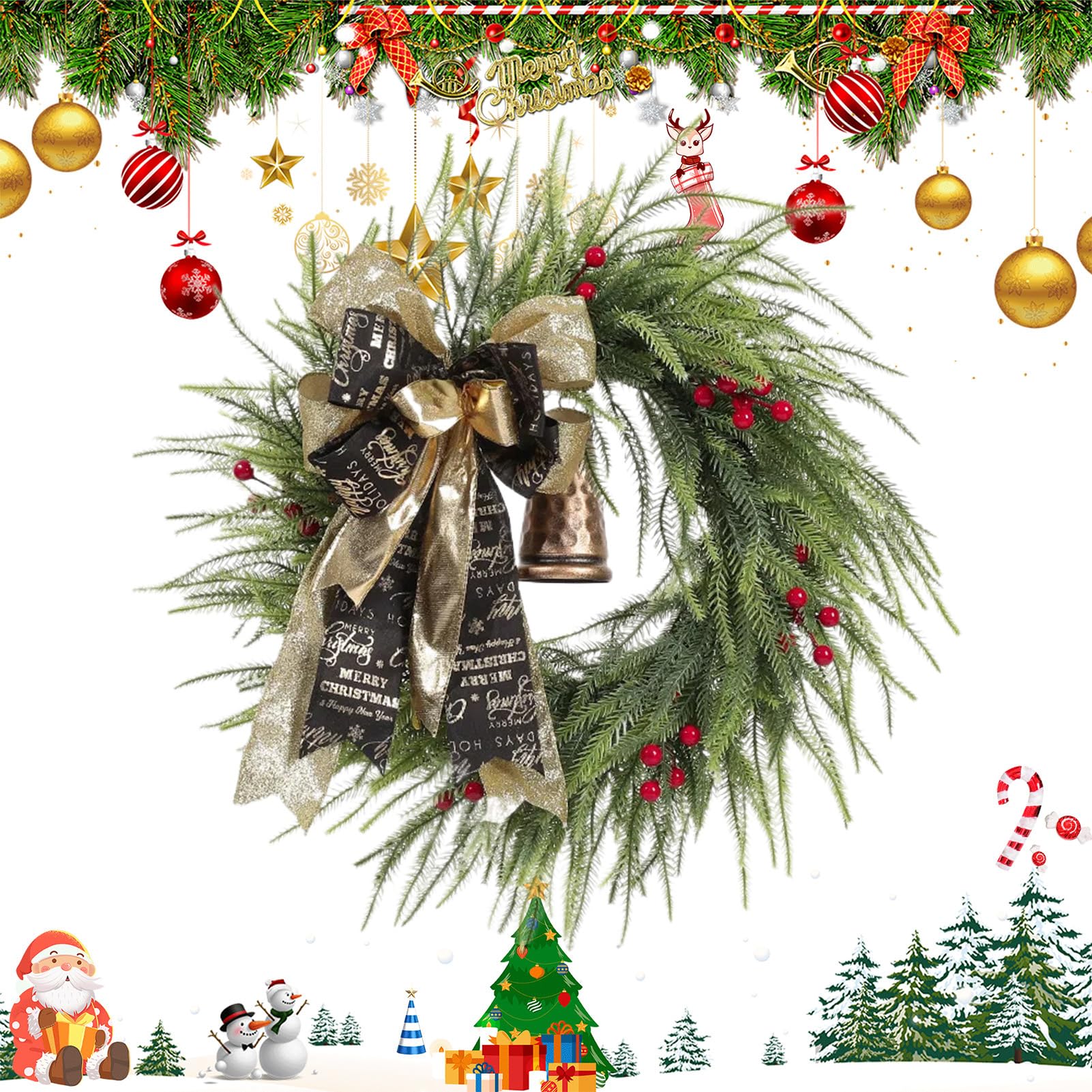 Couronnes de porte d'entrée de Noël vintage et décoration extérieure maison ou appartement