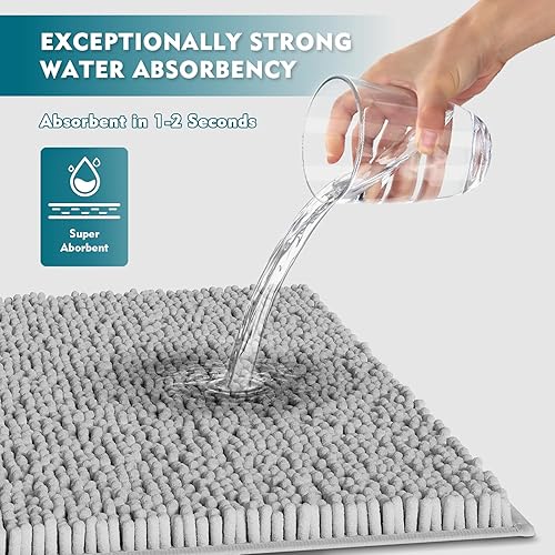 Miniatura 28 de Juego de 3 alfombras de baño extrasuaves y absorbentes, alfombras de baño de felpilla, alfombra de felpa antideslizante, juego de baño con alfombras