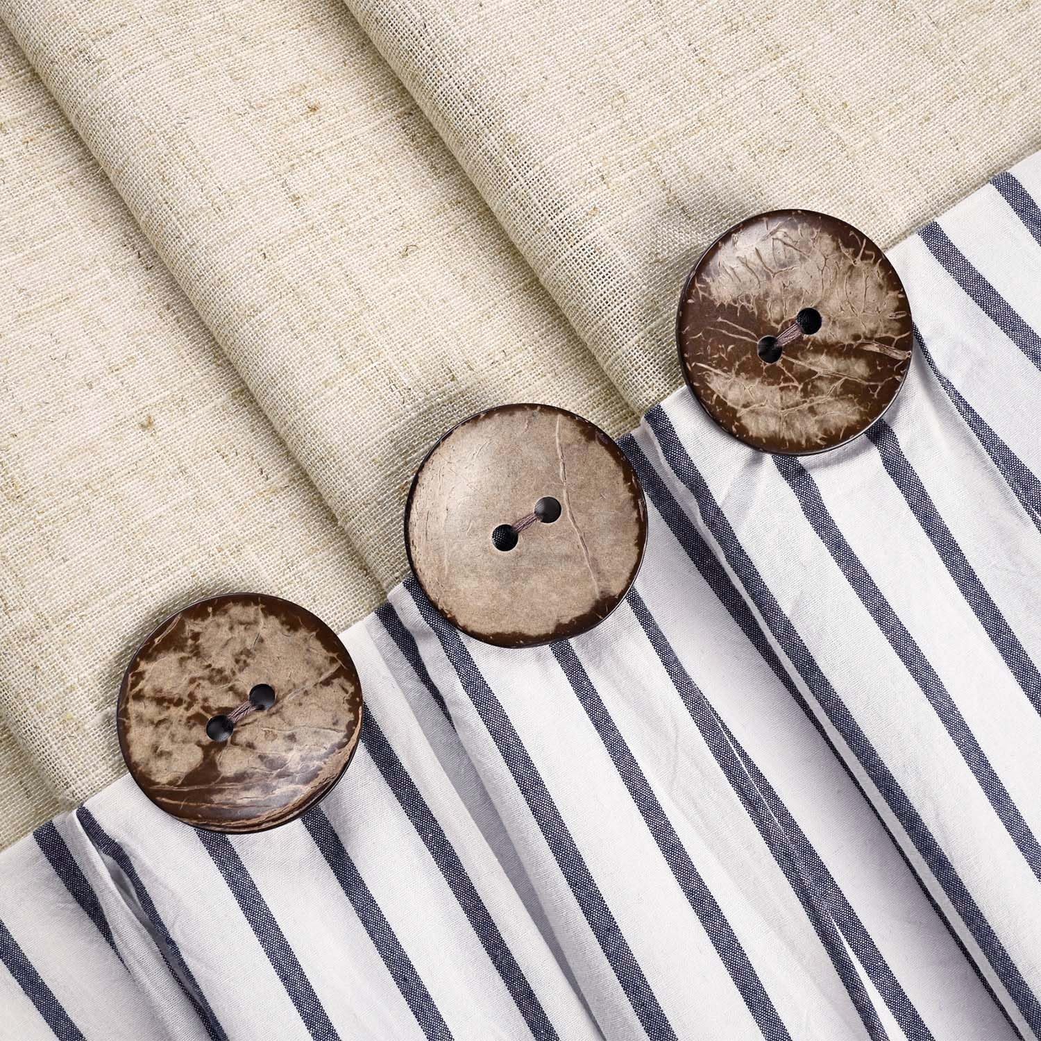 DOSLY IDÉES Rideau de Douche à Boutons en Lin et Coton Beige à Rayures Bleues Style campagnard 183 x 183 cm