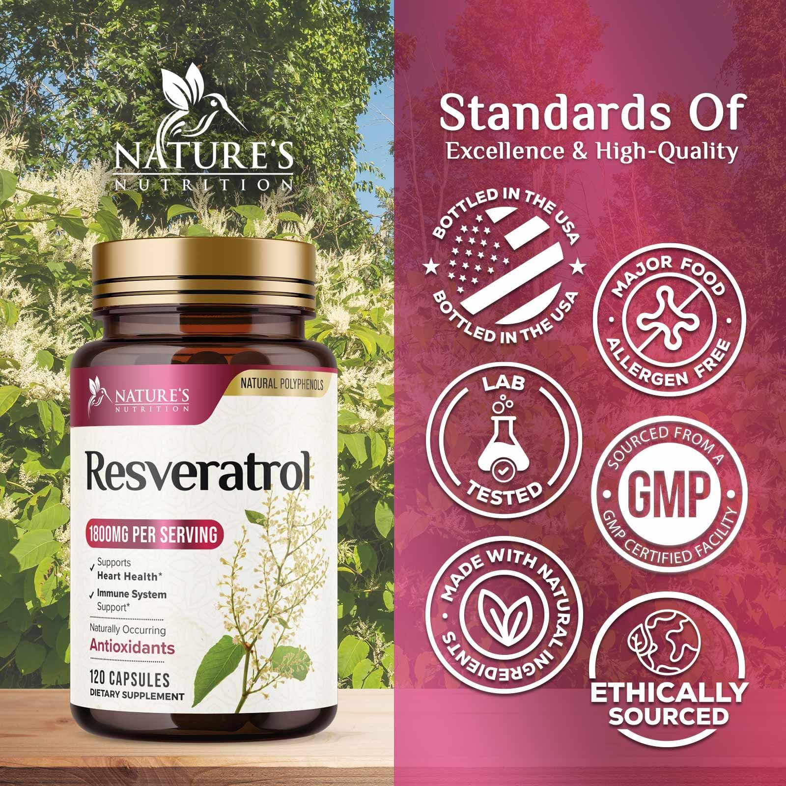 Resveratrol Complex 1800 mg - 3x Strength Trans-Resveratrol Supplement - Antioxidant Polyphenol Blend for Healthy Aging, Heart Health, Cellular Energy & Immune Support - Bottled in USA - 120 Capsules — Amazon image 4