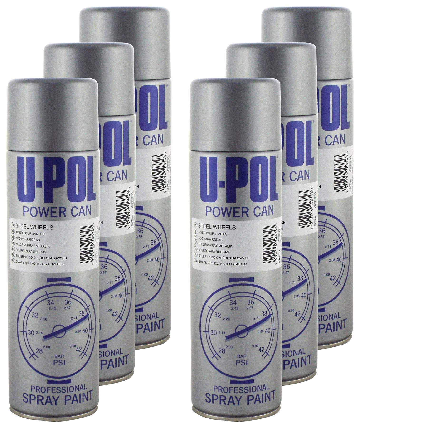 UPOL U-POL Power Can 500ml Steel Wheels Metallic Aerosol Spray Paint X6 Pack