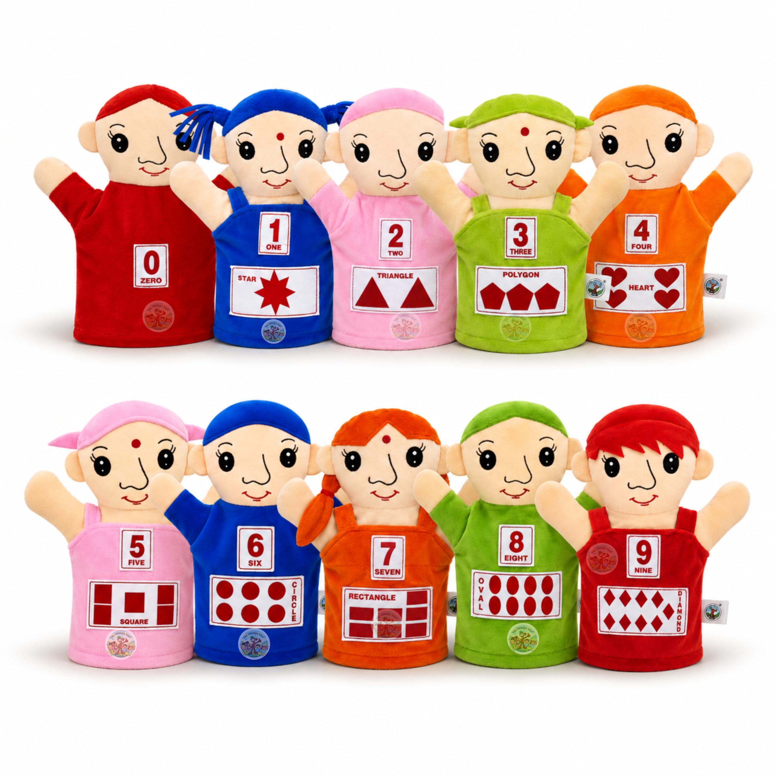 CHI-CHIMPU TOYSs Counting Hand Puppets for Kids (Pack of 10) | Number & Shape Learning Plush Puppets 0-9 | Preschool Educational Toy | Montessori Learning | Storytelling & Classroom Teaching Aid-image-45