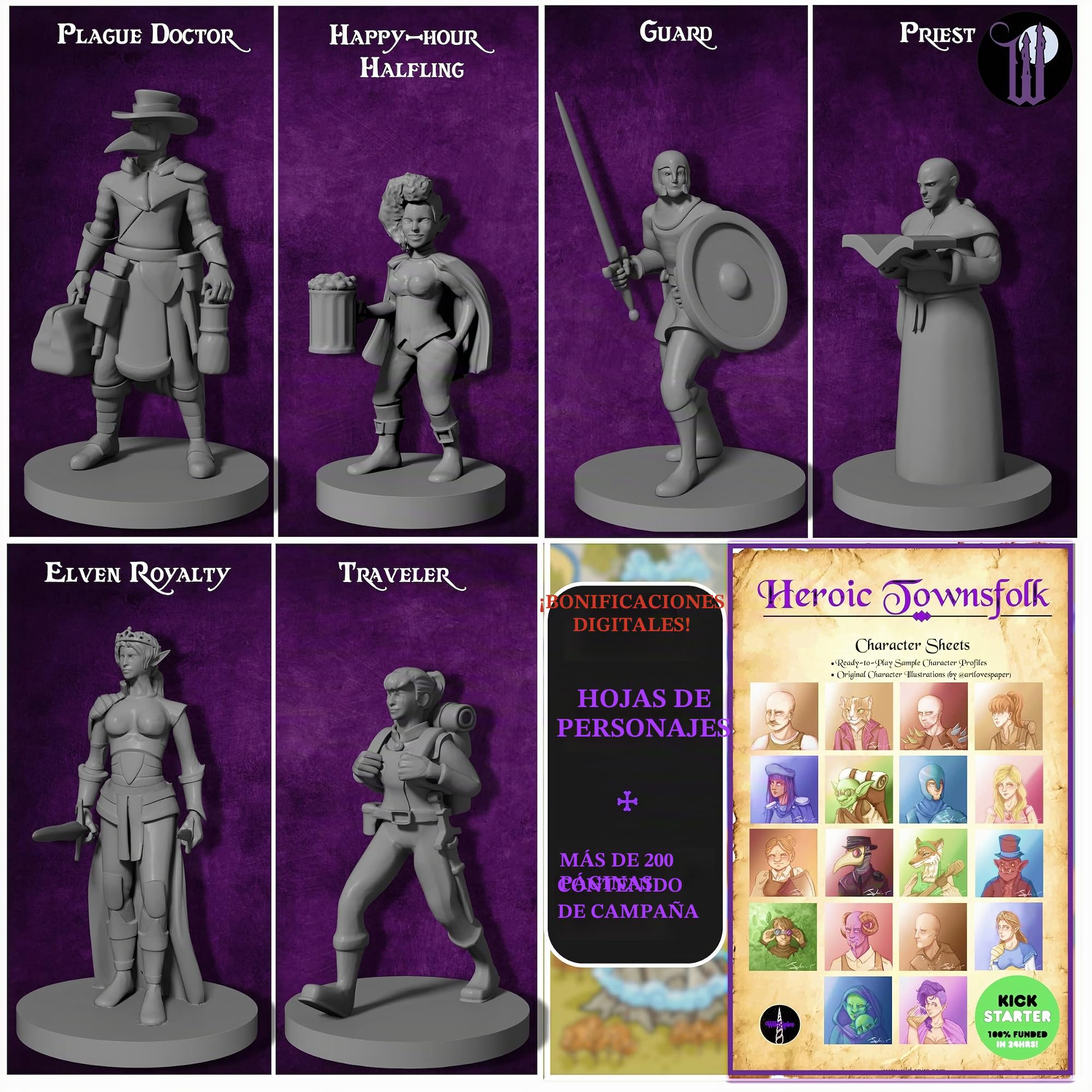 Wildspire 29 Whimsical Townsfolk Fantasy Set para miniaturas de D&D de Dragones y mazmorras para juego de mesa - Set de figuras para pintar, accesorios de D&D y Pathfinder