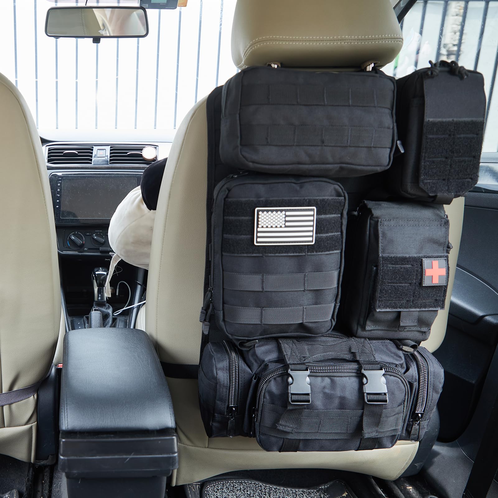 Universal Taktische Autositz-Rücksitz-Organizer-Tasche, taktische Molle-Fahrzeug-Organizer, Panel, taktische Ausrüstung, Zubehör, Jeep, Fahrzeug (schwarz)