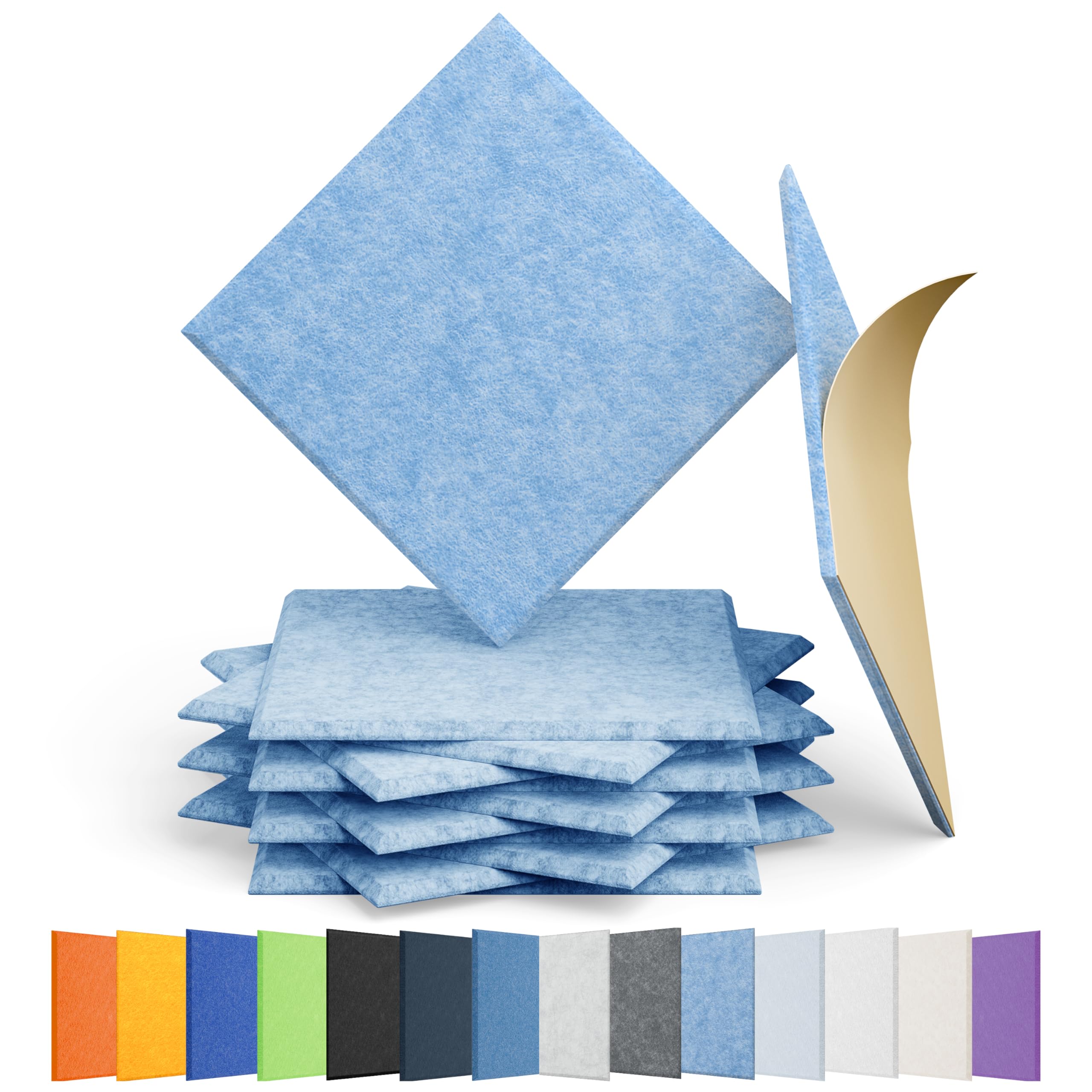 Amantech 12 Pack Acoustic Panels Self Adhesive Sound Proof Foam, High Density Sound Acoustic Panel, 12X12X0.4 Inch Square Panels in Home, Office, Reccording Room, Studio,and more(Light Sky Blue)